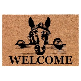 Welcome Doormat Coco Coir Door Mat Gift Welcome Peeking Horse (30" x 18")