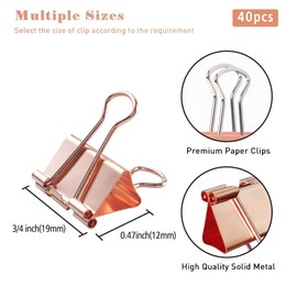 Small Binder Clips 0.75 Inch Rose Gold 40 Pcs, Binder Clips 19mm 3/4 Inch for Teacher School Office and Business