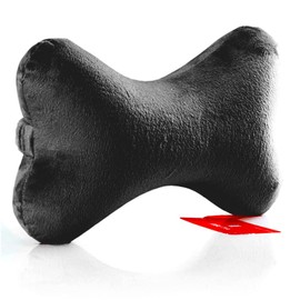 Bookishbunny 2pk Dog Bone Shaped Travel Neck Pillows with Washable Removable Case Memory Foam Car Bus Truck Driving Comfort Head Rest Support (Black)