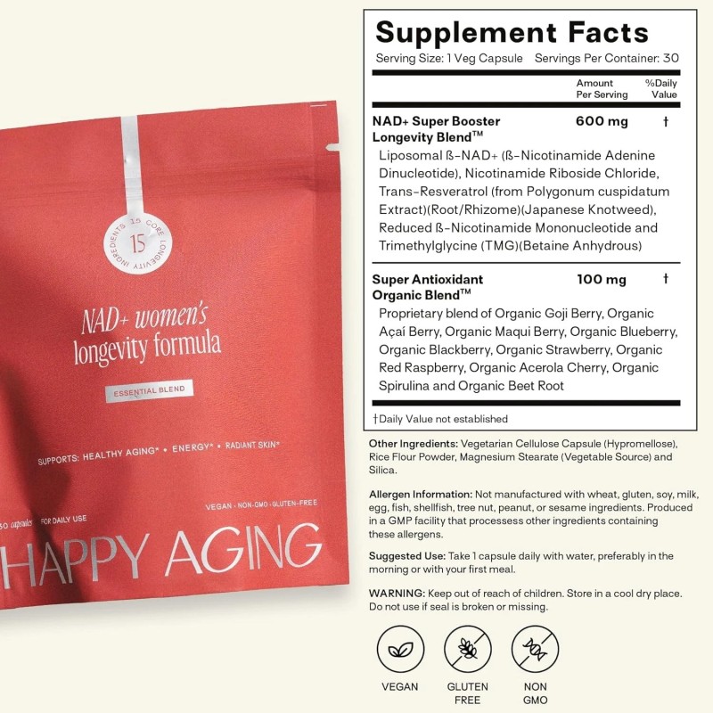 Happy Aging Essential Longevity Formula, NAD+ Super Booster with NR,