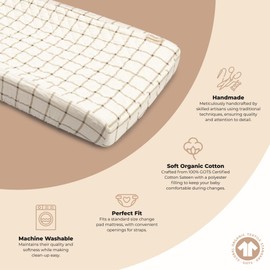 Crane Baby 100% Organic Cotton Change Pad Cover, Neutral Check Pattern for Boys, Girls, Unisex, Ultra-Soft GOTS Certified Cotton Cover, Perfect Registry Gift