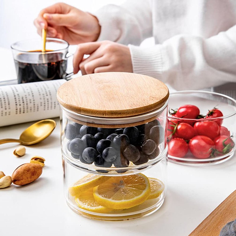 DOITOOL Glass Stackable Storage Jars with Lid, 4- Tier Round