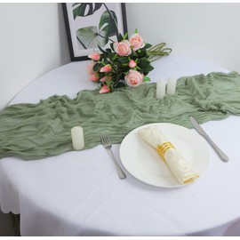 1 Pack Sage Green Table 10FT Runner Cheesecloth Boho Gauze Fabric Table Runner 35 x 120 Inch Rustic Sheer Runner for Wedding Birthday Party Boho Table Decoration