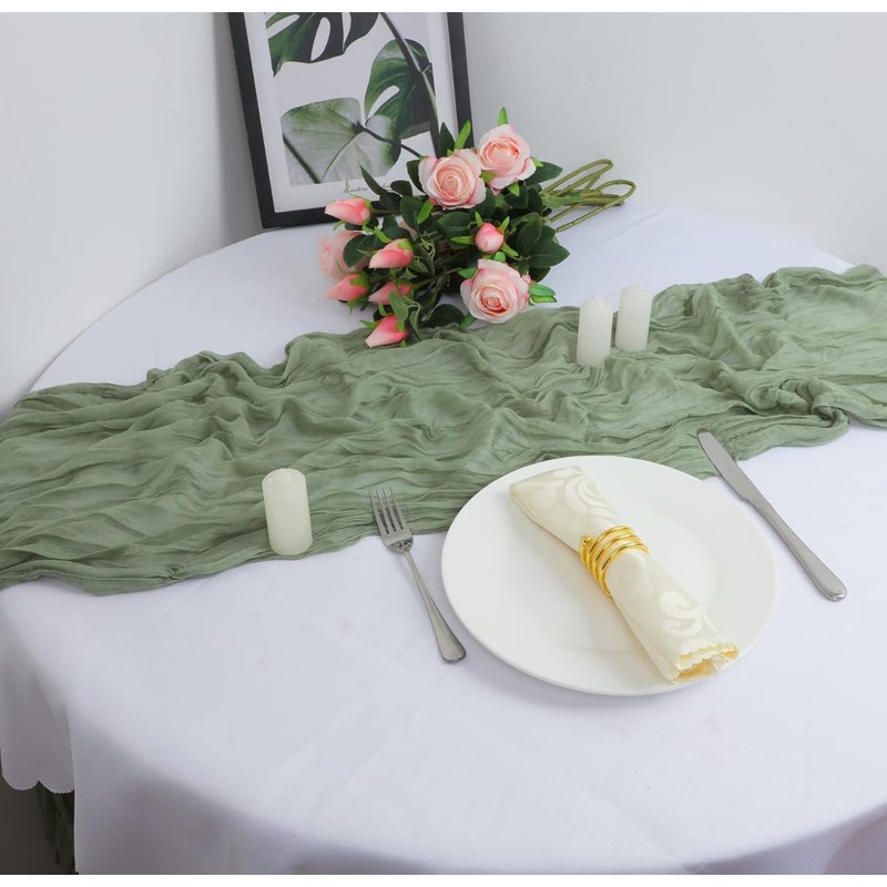 1 Pack Sage Green Table 10FT Runner Cheesecloth Boho Gauze