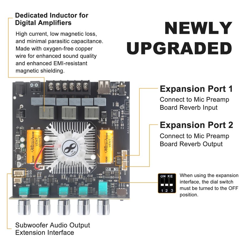 ZK-AS21 2nd Gen 2.1 Channel Bluetooth Power Amplifier Board with