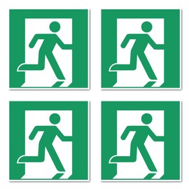 Rescue Route/Emergency Exit (Right), Rescue Sign: E002 - DIN EN ISO 7010 / ASR A1.3 - Sticker: 10 cm, Pack of 4