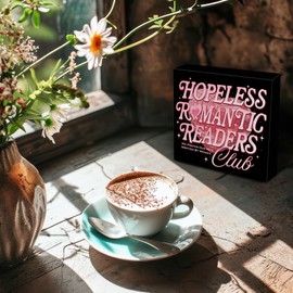 Kneaotoaji Readers Club Wooden Sign - Book Lover Decor, Book Shelf Accessories, Bookworm Bookish Gifts, Hopeless Romantic Readers Club Sign Reading Room Tabletop Shelf Desk Decor 5x5 Inch