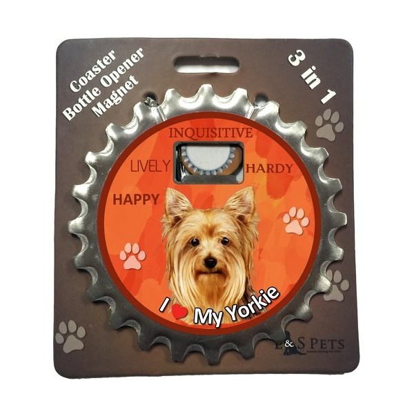 E&S Pets Yorkie Puppy Cut Bottle Opener, Coaster and Magnet