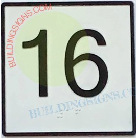 BuildingSigns.com Elevator Floor Number 16 Sign- Elevator JAMB Plate Floor 16 Sign-REF24-102