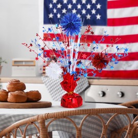 Qunclay 12 Pcs 4th of July Table Centerpieces Metallic Plastic Patriotic Decoration Blue Red White Star Centerpieces for Tables Independence Day Celebration Supplies Decor for Memorial Day