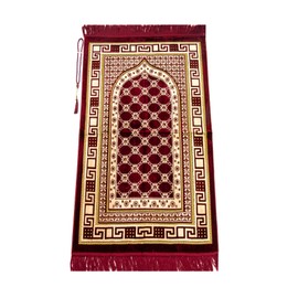 ihvan online Luxury Velvet Muslim Prayer Rug with Prayer Beads, Janamaz, Thick Soft Sajadah, Islamic Gift, Portable Prayer Carpet Mat, Velvet Fabric, Red
