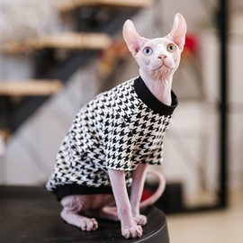 Sphynx Hairless Cat Summer Cotton T-Shirts Cat Vest Pet Clothes,Round Collar Vest Kitten Shirts Sleeveless, Cats & Small Dogs Apparel (Small, Houndstooth)