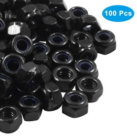 Hitefu 100PCS M4 x 0.7mm Hex Lock Nuts, Black Nylon Lock Non-Slip Nut, Carbon Steel Self-Locking Nuts for Fasteners