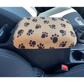 Auto Console Covers- Fits The Toyota Tacoma 2016-2023 Center Console Armrest Cover Fleece -Tan with Brown Paws
