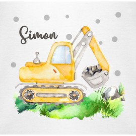 Geschenk mit Namen personalisiert by Shirtracer - Baby Body Boy Girl - Digger Driver Gift, 2 White