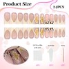 LunarCharm 24 Pieces French Tip Press-on Nails with Leopard Pattern,