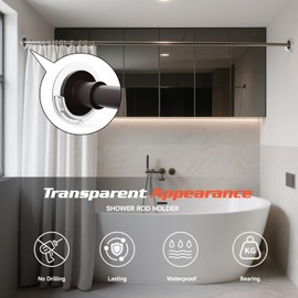 BRIOFOX Shower Curtain Rod Holder Work with All Shower Rod Ends 2.5 inches or Less, Tension Curtain Rod Bracket No Drilling, Adhesive Shower Rod Holder for Almost All Size Rod Heads