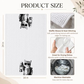 Threegoat Funny Cat Kitchen Towels, Camping Kitty Dish Cloth, Waffle Weave Microfiber Hand Towel for Camper RV Bathroom Decor, Cat Lover Gifts for Women, 16 x 24 Inch