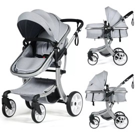 Costway 2-in-1 Foldable High Landscape Infant Stroller W/ Diaper Bag & Adjustable Canopy