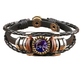 Retro 12 Zodiac Constellation Braided Bracelet Punk Adjustable Handwoven Rope PU Leather Chain Wrap Bracelet for Woman Man Friend Friendship Wrist Jewelry Birthday Gift-B Taurus