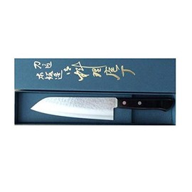 Echizen Uchimono Echizen Kazuma Inscription, Stainless Santoku DP Chromax, Hammamuchi, Black Plywood Handle, 6.5 inches (165 mm)