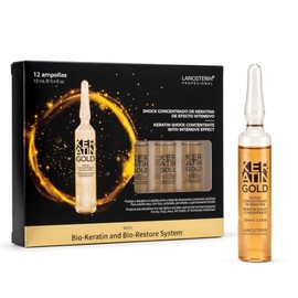 Keratin Gold Lanosterín Profesional - Ampollas de Shock Concentrado de Keratina, Tratamiento Capilar Intensivo Anti-Frizz para Cabello Seco y Dañado, 