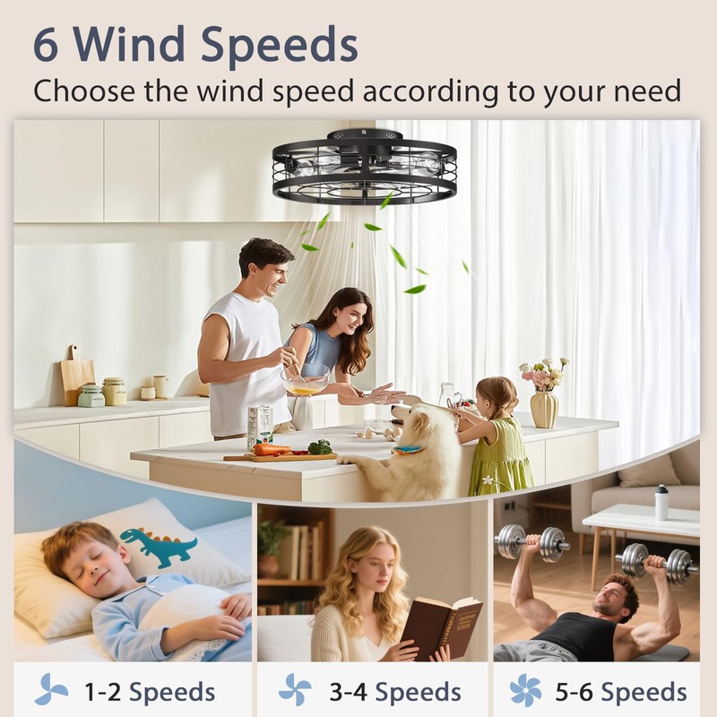 VOLISUN Caged Ceiling Fan with Light and Remote,19.7 inch Fandelier