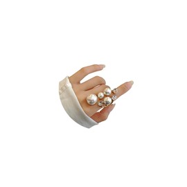 MIFYNN Vintage Pearl Ring for Women Stacking Pearl Promise Rings Adjustable Rhinestone Open Band Finger Rings for Women (Gold 1)