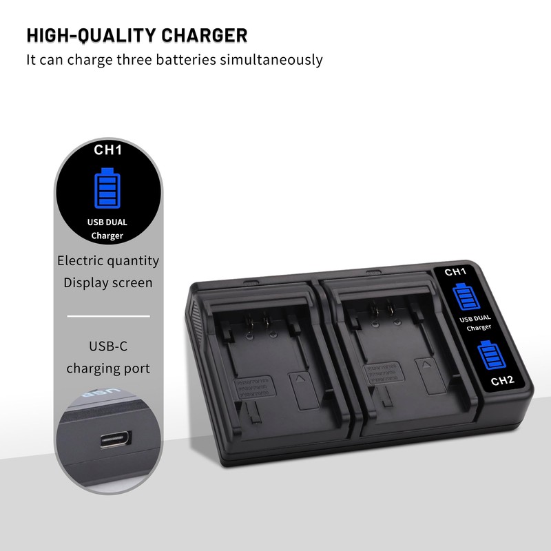 2-Pack NP-FP50 Battery with Dual Charger for Sony NP-FP30 NP-FP60