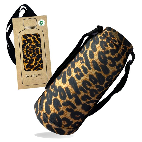 Bottlesoc Water Bottle Carrier with Shoulder Strap | Faux Leopard