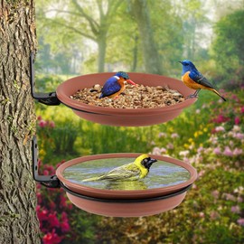 2 Packs Wall Mounted Bird Feeder, Multifunctional PP Garden Bird Bath Tray with Iron Brackets, Space Saving Foldable Bird Feeding Tray for Sparrows
