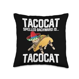 Tacocat Spelled Backward Is... Tacocat Tacos and Cat Throw Pillow