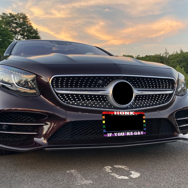 Honk If You're Gay License Plate Frame Pride Funny Stainless