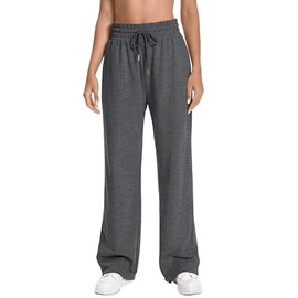 NOIGEFAY Womens Pants Casual Cotton Ultra-Soft Lounge High Waist Straight Leg Stretchy Tall Gray Sweatpants Loose Fit Daily Wear Comfortable Fashion Drawstring Long Gym Pants Women Dark Gray S