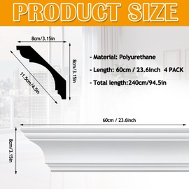 Marsui 4 Pcs Ceiling Crown Molding Trim 4-1/2 Inch Face x 94.5 in Long Total Decorative Ceiling Crown Moulding Trim Installed with Glue (Not Included) Luxe Style Decor (Simple Style)