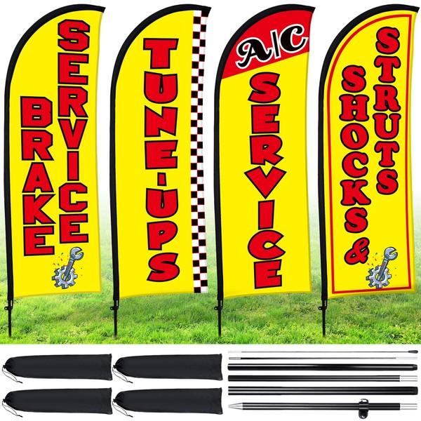 Buryeah 4 Pack Auto Repair Shop Feather Flag Kit with