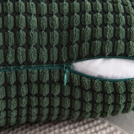 MIULEE Set of 2 Corduroy Cushion Covers, Decorative Cushion Covers, Sofa Cushion, Decorative Cushion, Couch Cushion Cover for Living Room, Bedroom, 40 x 40 cm, Dark Green