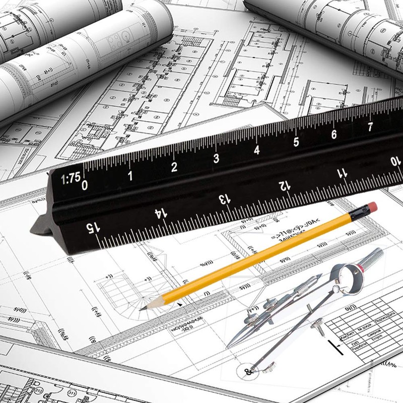 HosDen 30cm Triangular Ruler Metric Architect Matrix Ruler Solid Black