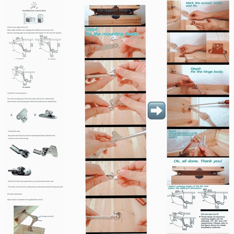 Toy Box Hinges Soft Close - Lid Support Heavy Duty