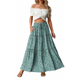 Qixing High Waisted Skirts Womens Casual Flowy Maxi Skirts Trendy Floral Long Skirts with Pockets