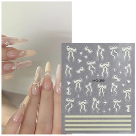 Bows Nail Art Stickers Valentine's Day Nail Decals 3D Self-Adhesive Bows Stars Designs Stickers Valentine's Day DIY Manicure Decoration Kit for Women and Girls Holiday Acrylic Nails DIY 6 Sheets