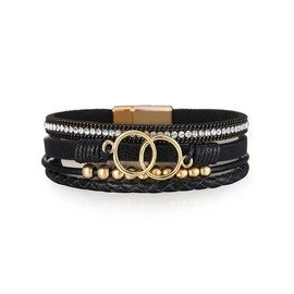 Leather Wrap Bracelet for Women Boho Cuff Crystal Beaded Bracelets with Clasp Double Circle Decor Rhinestone Braided Bracelet Stackable Layered Wristbands to My Daughter Gifts from Mom