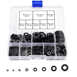 YIXISI Pack of 600 Black Flat Washers, Seal Ring Assortment Kit, Round Spacer for M2 M2.5 M3 M4 M5 M6 M8 M10 Mechanical Industrial Fixings