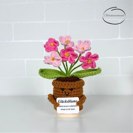 Glücksmoment - The Original Handmade Crocheted Flower & Lucky Charm | Comfort Dispenser, Motivation & Anti-Stress | Pocket Hug, Courage, Soul Comforter | Emotional Support (Pink)