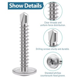 Pack of 100 M4.2 x 50 mm Self Tapping Screws Metal, Leryati High Strength 410 Stainless Steel Self Tapping Screws Phillips Head Self Drilling Screws Self Drilling Countersunk Screws