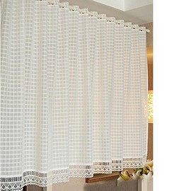 OLizee® Elegant White Lace Kitchen Curtain Sheer Curtain Half Curtain for Window/Door (59"x23.6")
