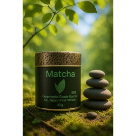 BISTROTEA Ceremonial Matcha Powder | First Harvest - 100% Natural | Pure Green Tea Powder for Latte, Smoothies, Matcha Drinks | 40 g Tin