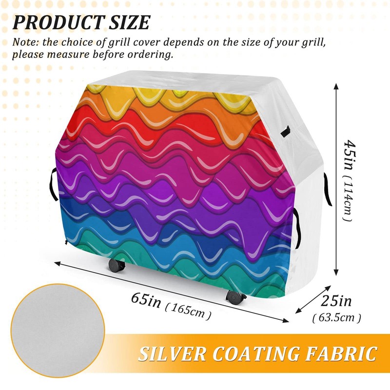Premium Grill Cover Waterproof Bright Rainbow Wave Barbecue Cover Fade