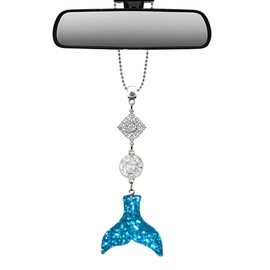 Handmade Bling Assorted Mirror Car Charm Hanger Dream Catcher Ornament with Adjustable Chain (Glitter Mermaid) (Silver and Blue Glitter)
