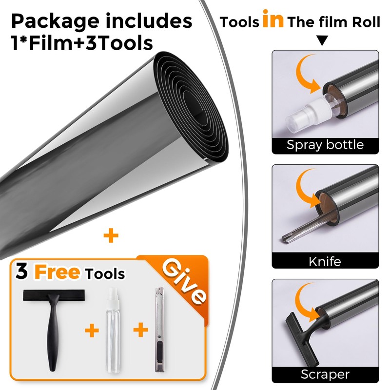 Coavas One Way Privacy Window Film with 3 Tools: Reflective